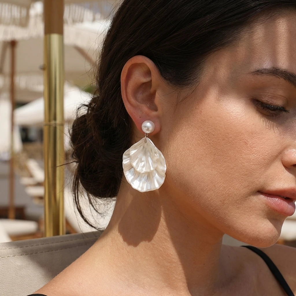 Women's Mermaidcore White Shell Drop Earrings