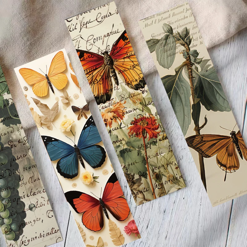 30/60PCS Retro Butterfly Bookmark Reading Cartoon Printing Decoration Landscape Bar Durable  Creative Photography Bookmark