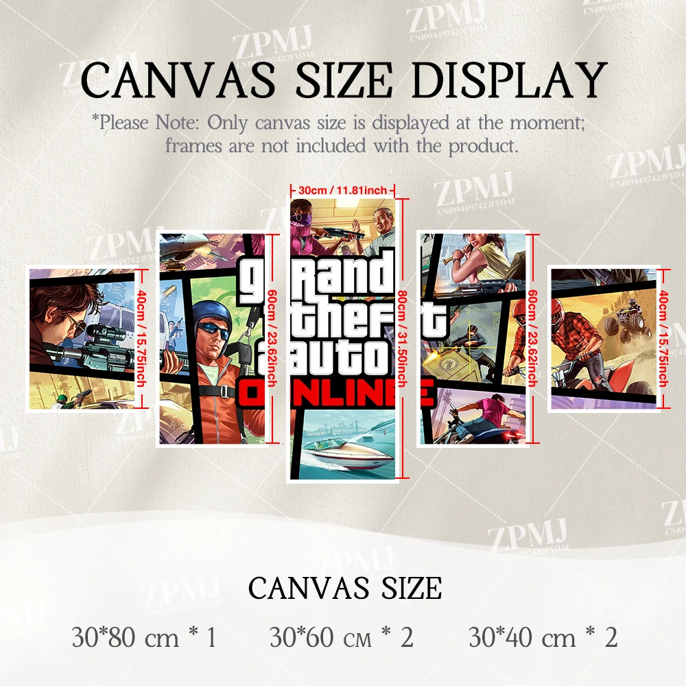 5枚組 ゲーム グランド・セフト・オート キャラクター ウォールアート キャンバス絵画 ホームデコレーション ポスター フレームレス壁画 ファンへのギフト