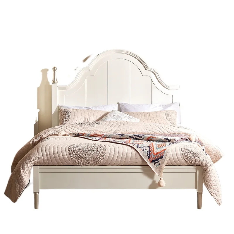 

American all-solid wood bed, single 1.2 meters teen double bed, white cream wind cherry wood furniture