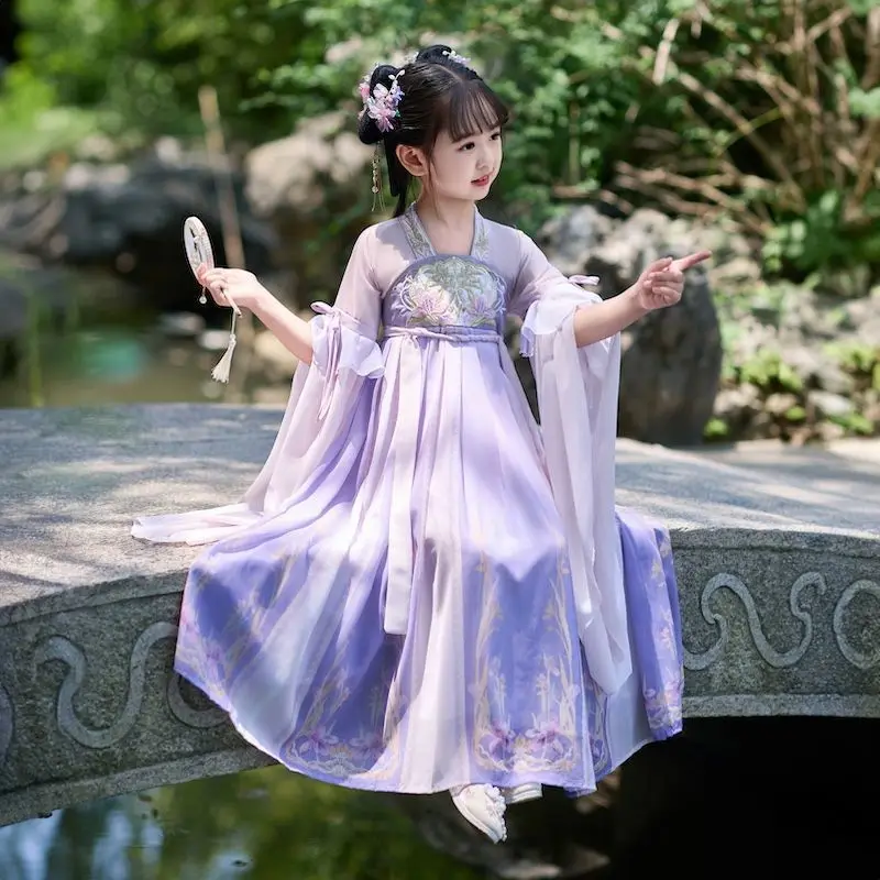 

New girls' Hanfu summer Chinese children's ancient dress superfairy-like dress new princess girls ancient style blouse and skirt