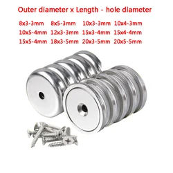 10PCS Strong Neodymium Magnets with Hole Dia 8mm-20mm With M3 M4 M5 Countersunk Ring Hole Rare Earth Round N35 Magnet Strong