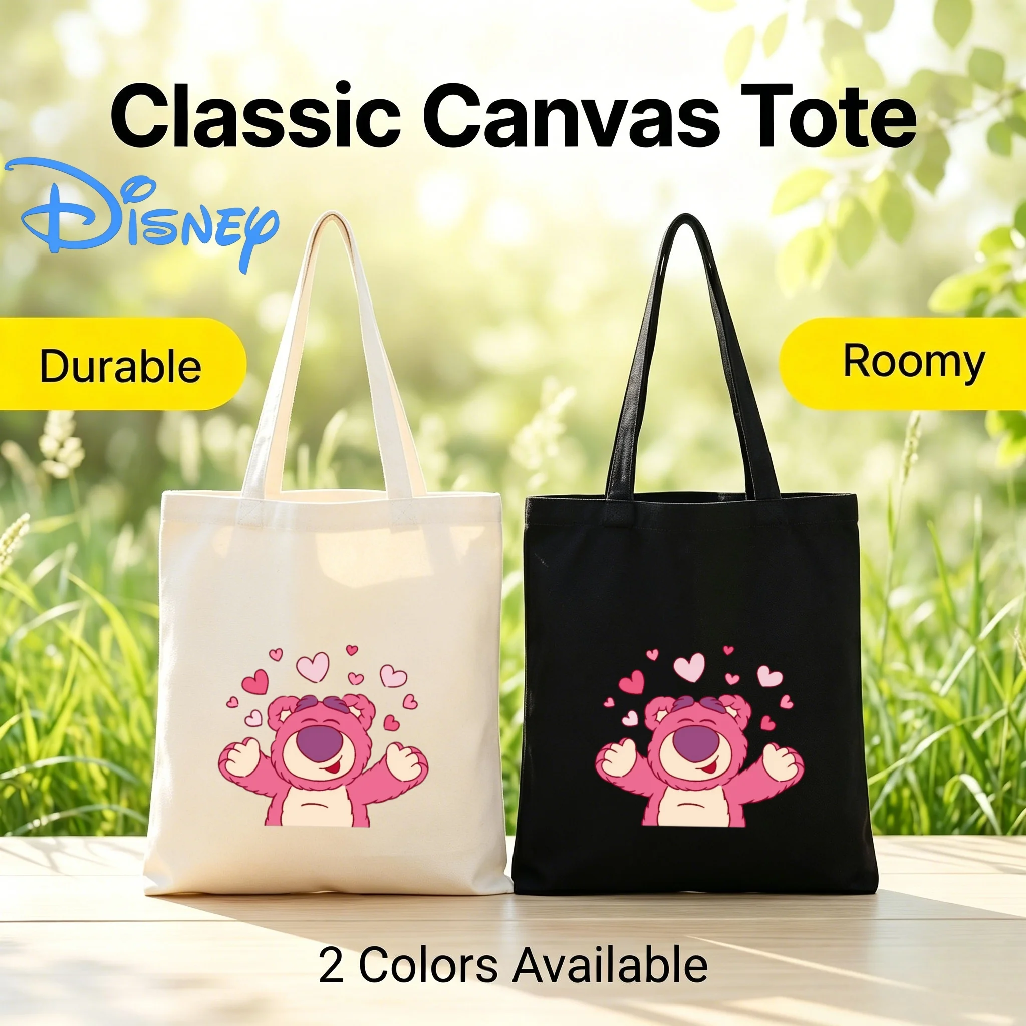 

1PC Disney Toy Story Lotso Bear with Hearts Print Double-Sided Canvas Shoulder Bag Eco Handbag