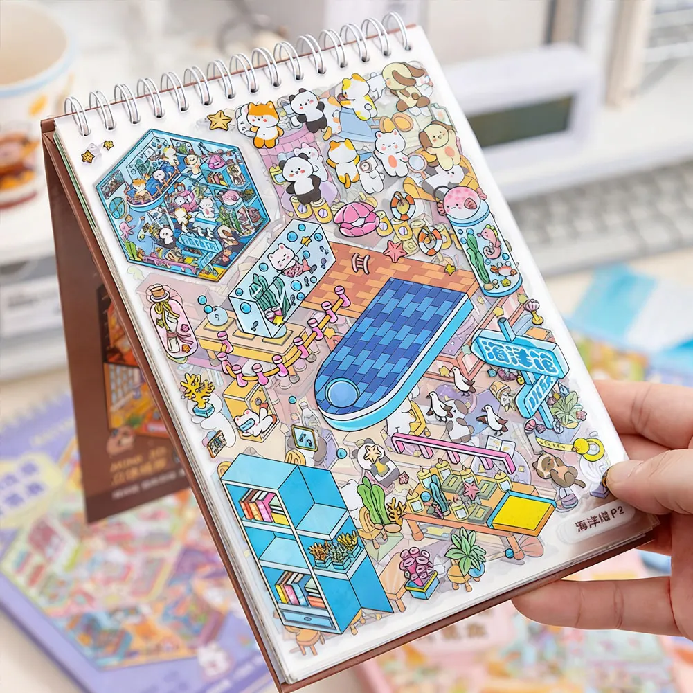 

20Pcs 20in1 Cartoon Landscape Sticker Book DIY 3D Pocket Cabin Scene Stickers Gift for Kid Child Landscaping Stickers