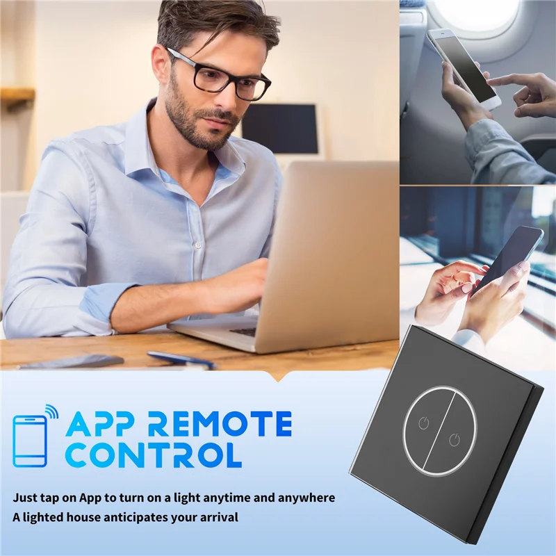 

-HADS Tuya Wifi Smart Switch Two-Opening Glass Panel Touch Switch Universal For European And National Standards