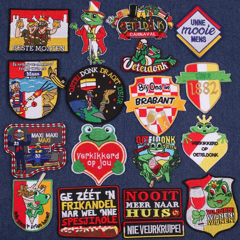 2023 Oeteldonk Embleem Patches for Clothing Iron on Frog Embroidered Patches on Clothes Carnival for Netherland Sewing Backpacks