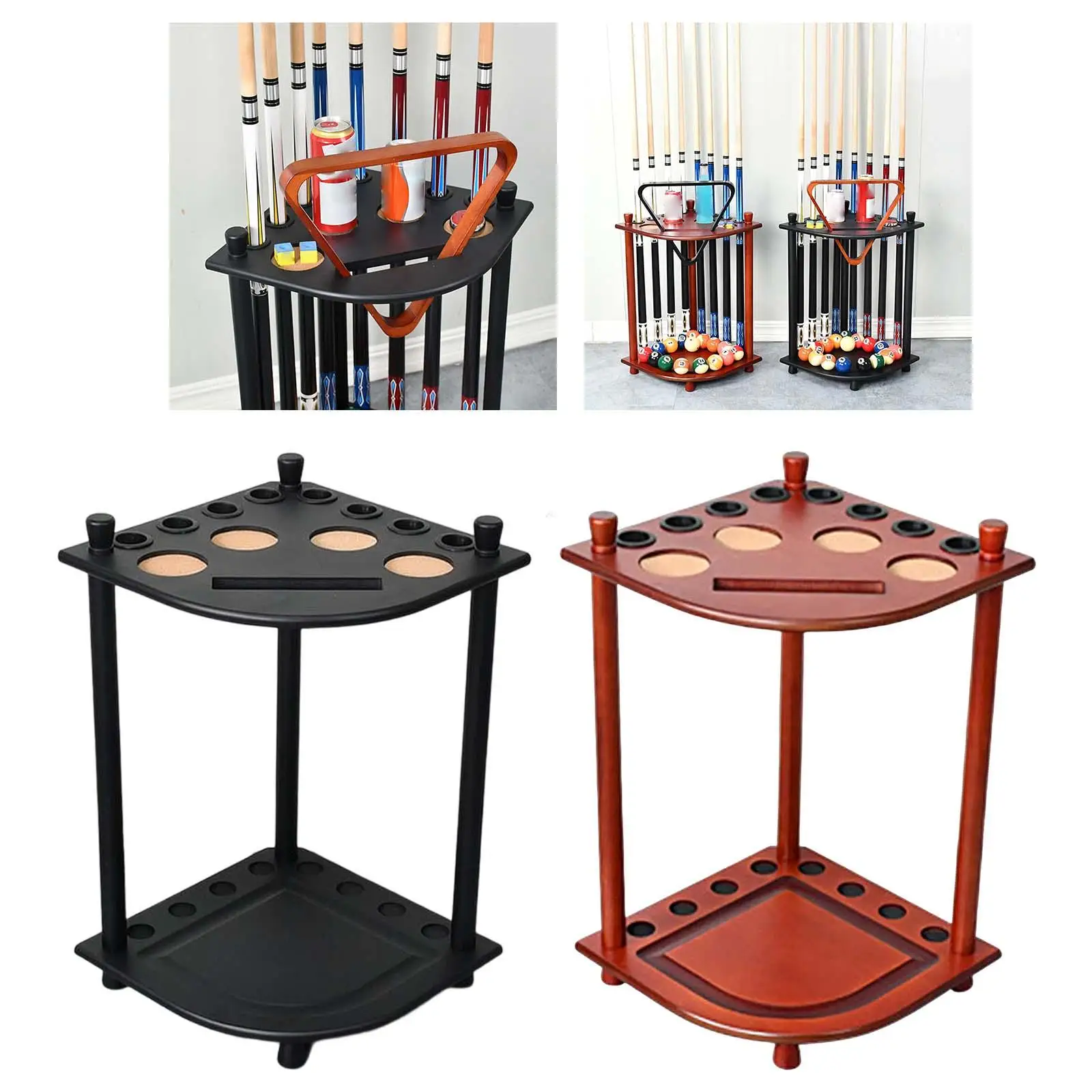 Pool Stick Holder Wood Holds 8 Cue Sticks Free Standing Corner Style Pool Cue Accessories Rack Bar Club