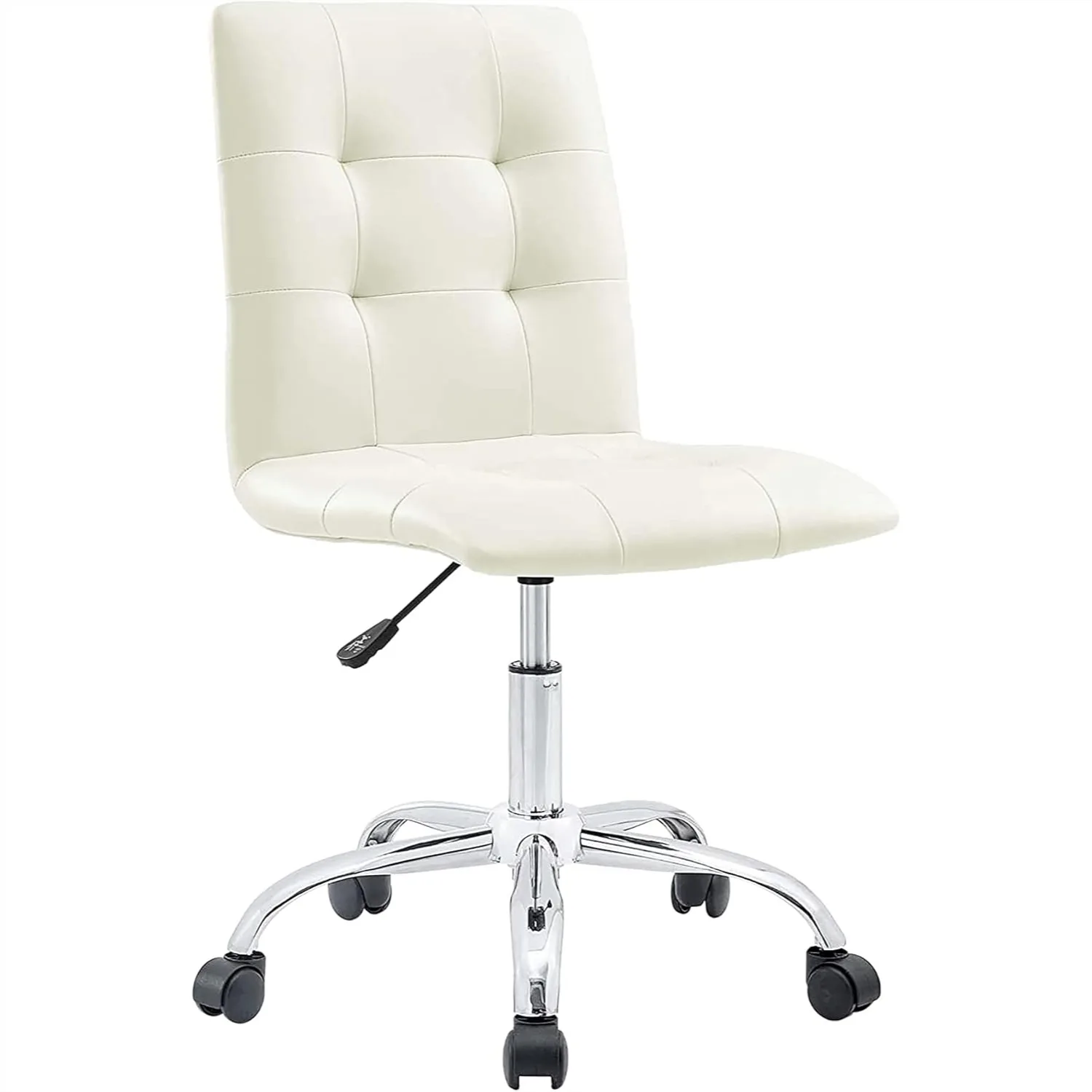 

Ribbed Armless Mid Back Swivel Conference Office Chair, Ergonomic Lumbar Support with Padded Foam Seat, Chrome Frame, White