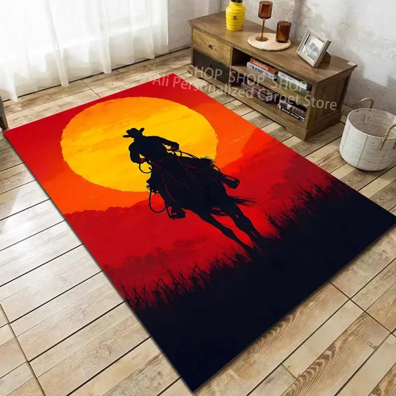 

6, стильный ковбойский ковер с принтом в стиле вестерн для гостиной, спальни, дивана, украшения дома, нескользящий напольный коврик, современный ковер, коврик