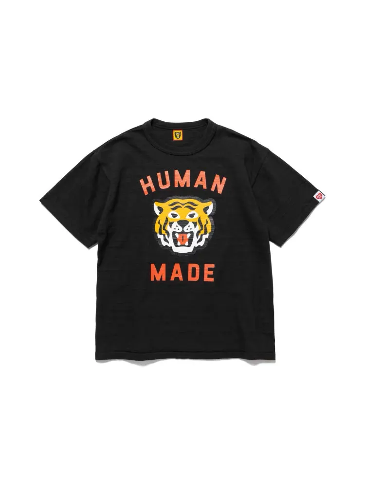 Human Made Heart Tiger Letter T-Shirt, Slub Cotton Crewneck Tee for Couple Unisex