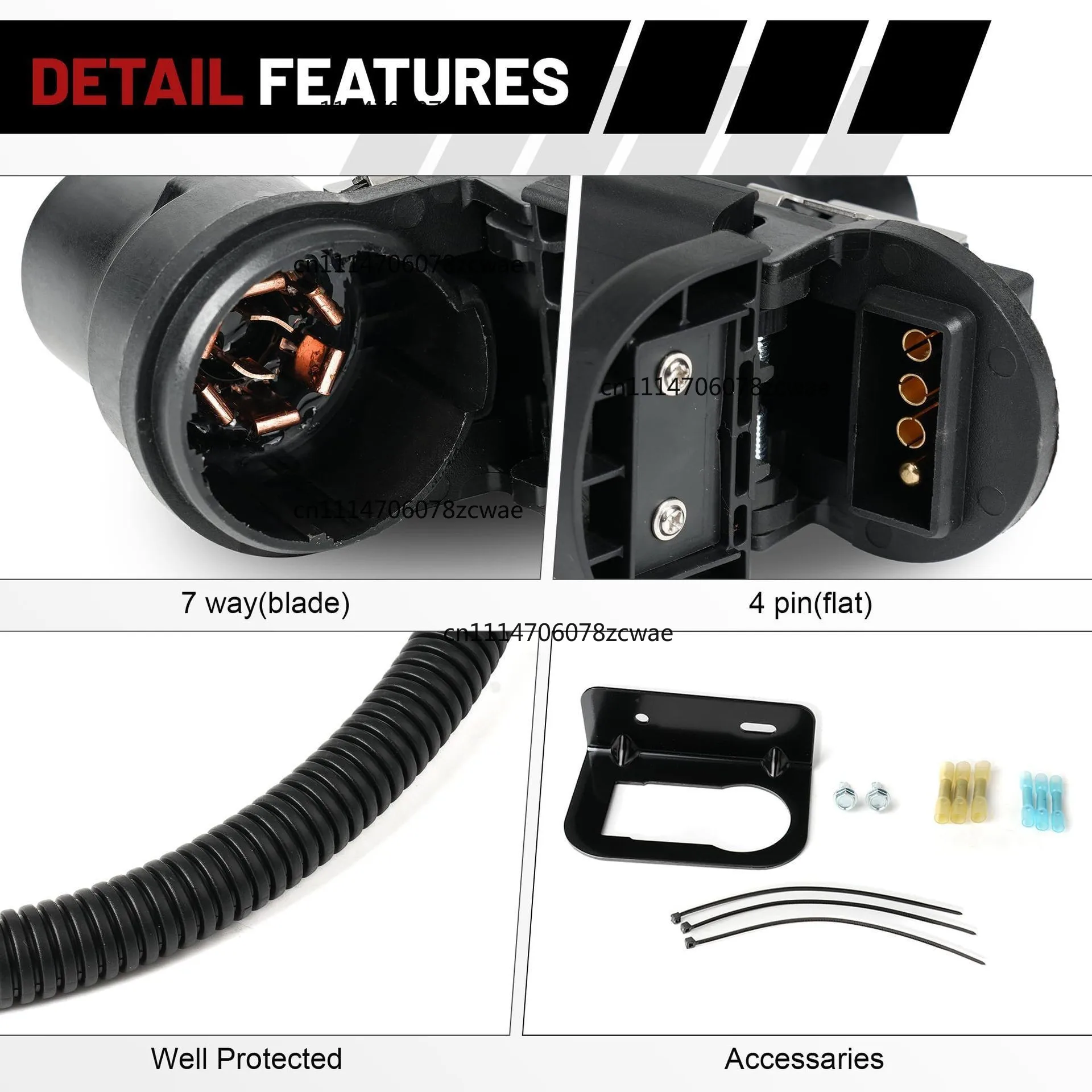 US 7Pin Trailer Female Wiring Harness Towing Plug Connector Auto Trailer Accessories