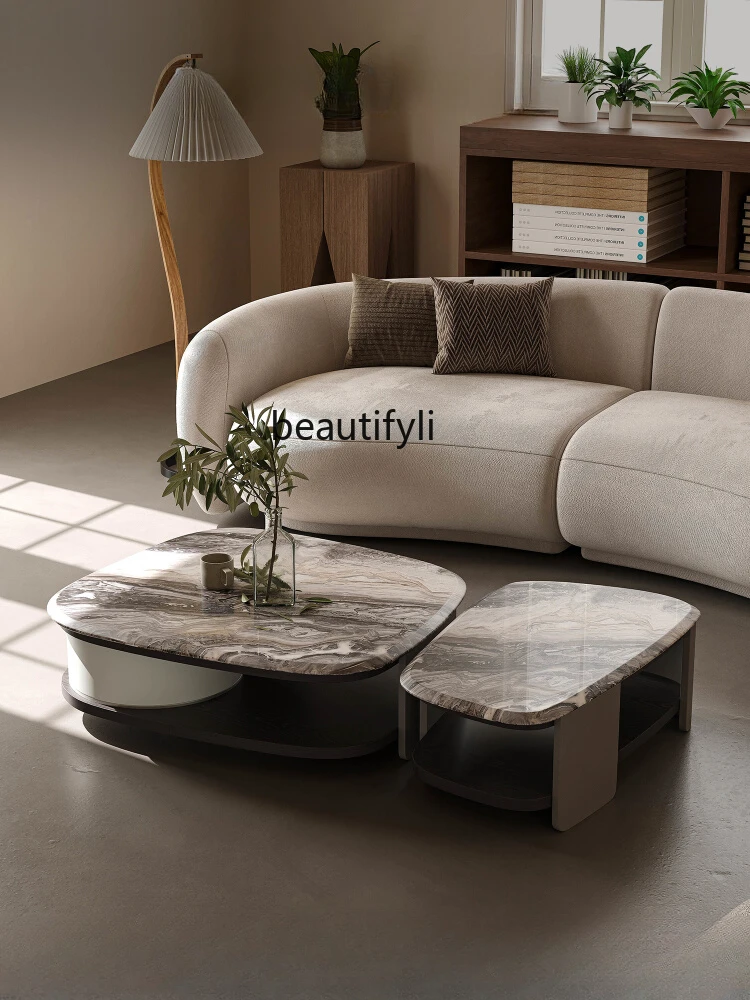 Marble Modern Simple Coffee Table Combination Living Room Home Advanced Rotating Storage Creative