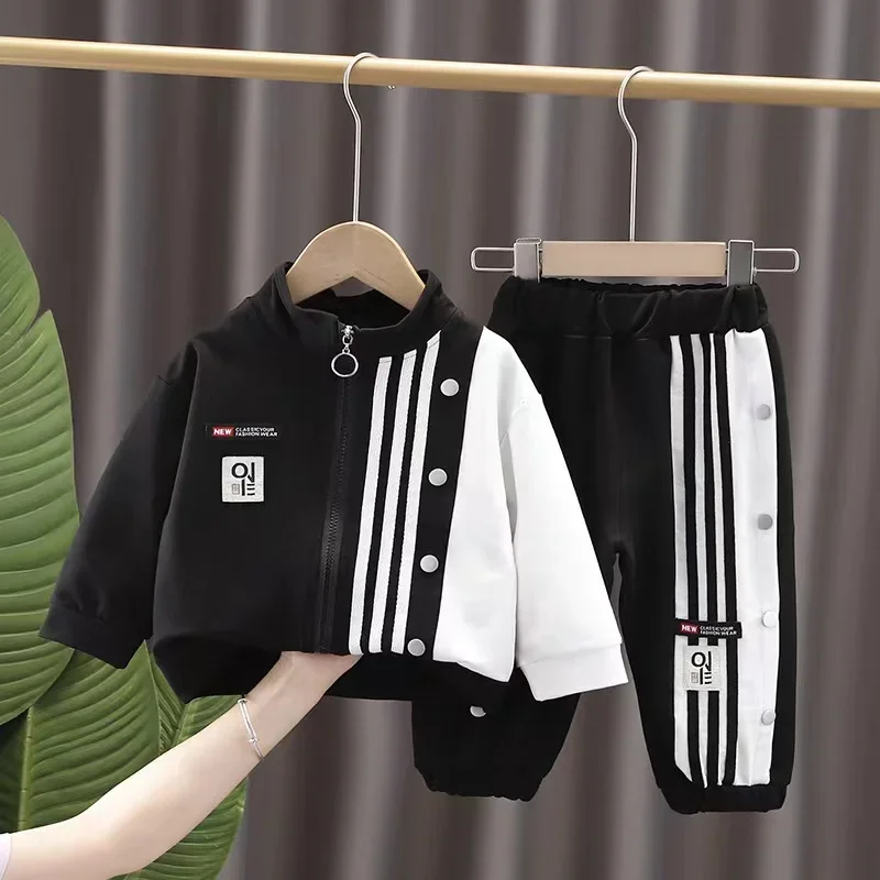

Kids Boys Autumn Spring 2pcs Clothes New Children's Cardigan Striped Zipper Coats Outwears+Pants Kids 1-5 Years Old Suit