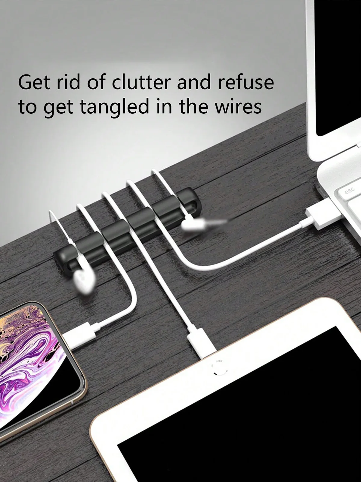 5-Hole Self-Adhesive Silicone Desktop Cable Organizer, Data Cable Storage and Fixing Device, Computer Desktop Cable Management Tool