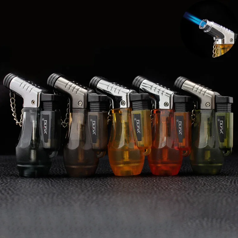 Outdoor Large Capacity Inflatable Lighter Windproof Double Spray Flame Transparent Window Butane Cigar High Temperature Lighter