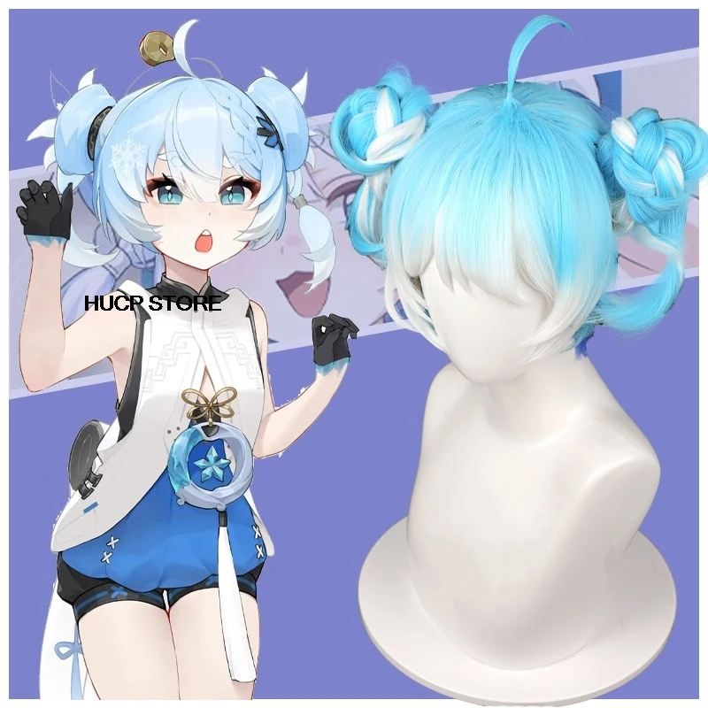 Game Wuthering Waves YouHu Cosplay Wig Woman Synthetic Hair Short Blue Mixed White Color Cosplay Game Wigs for Party