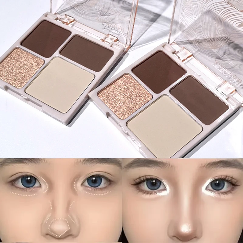 4-in-1 highlight & contour palette,portable matte brightening & flashing,highlighting eyeshadow & nose shadows,music festival