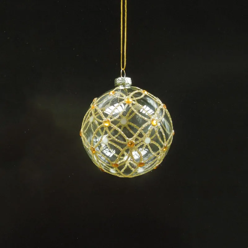 F 2pcs/pack Diameter=8cm Gold Drawing Transparent Glass Ball Home Decoration Christmas Tree Hanging Globe Ornament