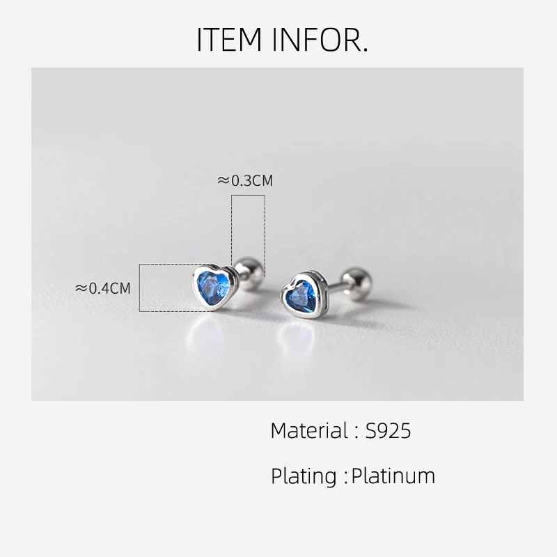 La Monada Small Blue Zircon Stud Earrings 925 Sterling Silver 925 Heart Ball Nut Silver Earrings For Women Silver Girls Student