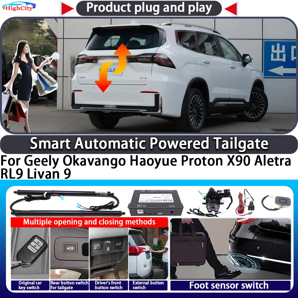 Para geely okavango haoyue proton x90 aletra rl9 livan 9 oem inteligente automático alimentado porta traseira chave elevador perto kit energia bagageira