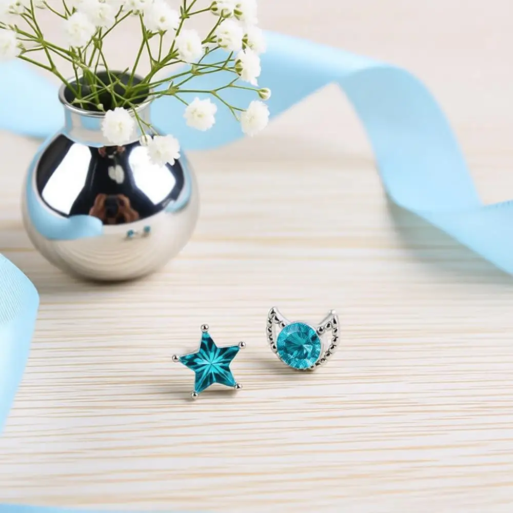 Delicate 925 Sterling Silver Moon Star Crystal Zircon Stud Earrings for Women Girls Anniversary Party Jewelry Gifts Accessory