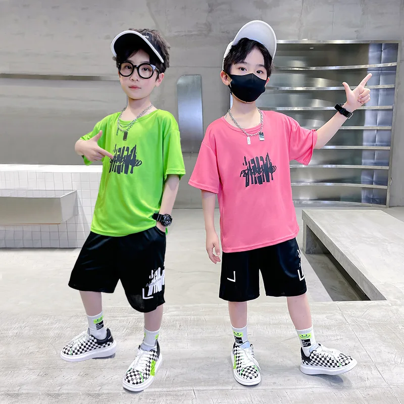 

Children's Fashionable Clothes Kids Short -sleeved + Shorts Boys Summer Suit Sports Two-piece Set Young Clothing For 10 12 Years