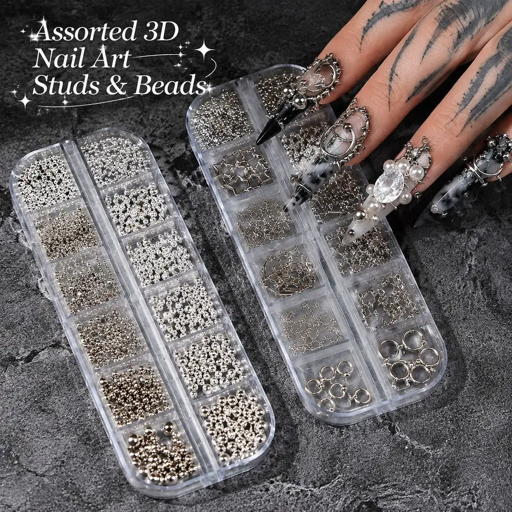 2Box/Set Gothic Nail Art Metal Charms Mixed Rivet Studs Beads Star Hoop Ornaments For Acrylic Nails DIY Manicure Decor