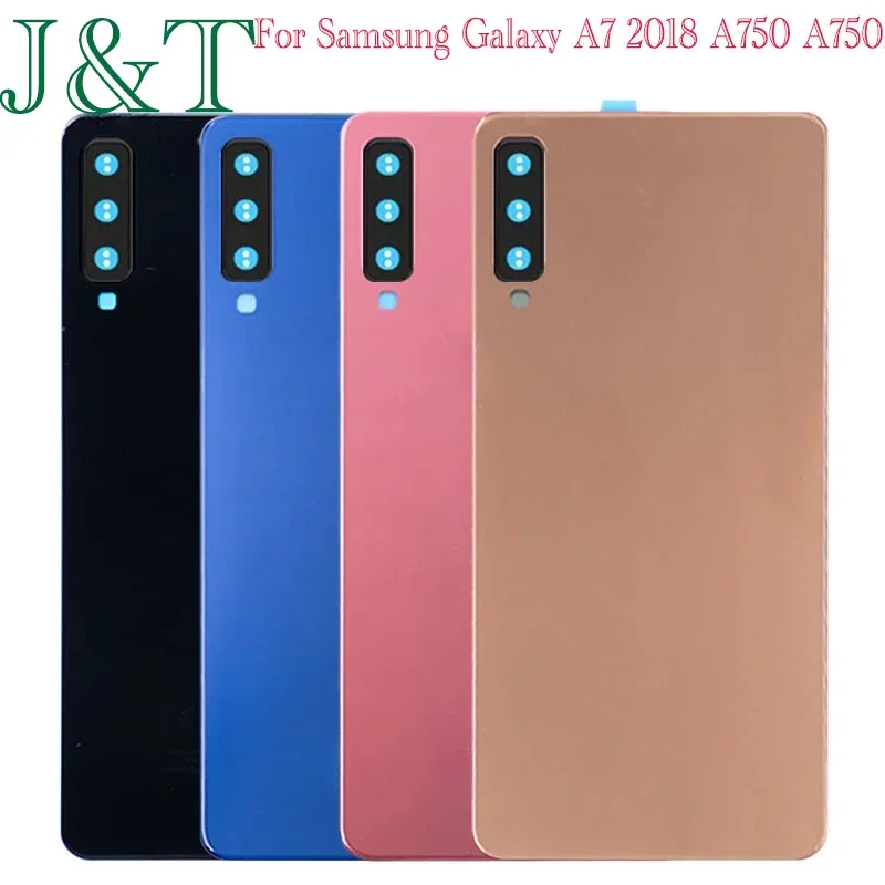 New For Samsung Galaxy A7 2018 A750 A750F A750FN Battery Back Cover Glass Panel A750 Rear Door Housing Case Camera Lens Replace