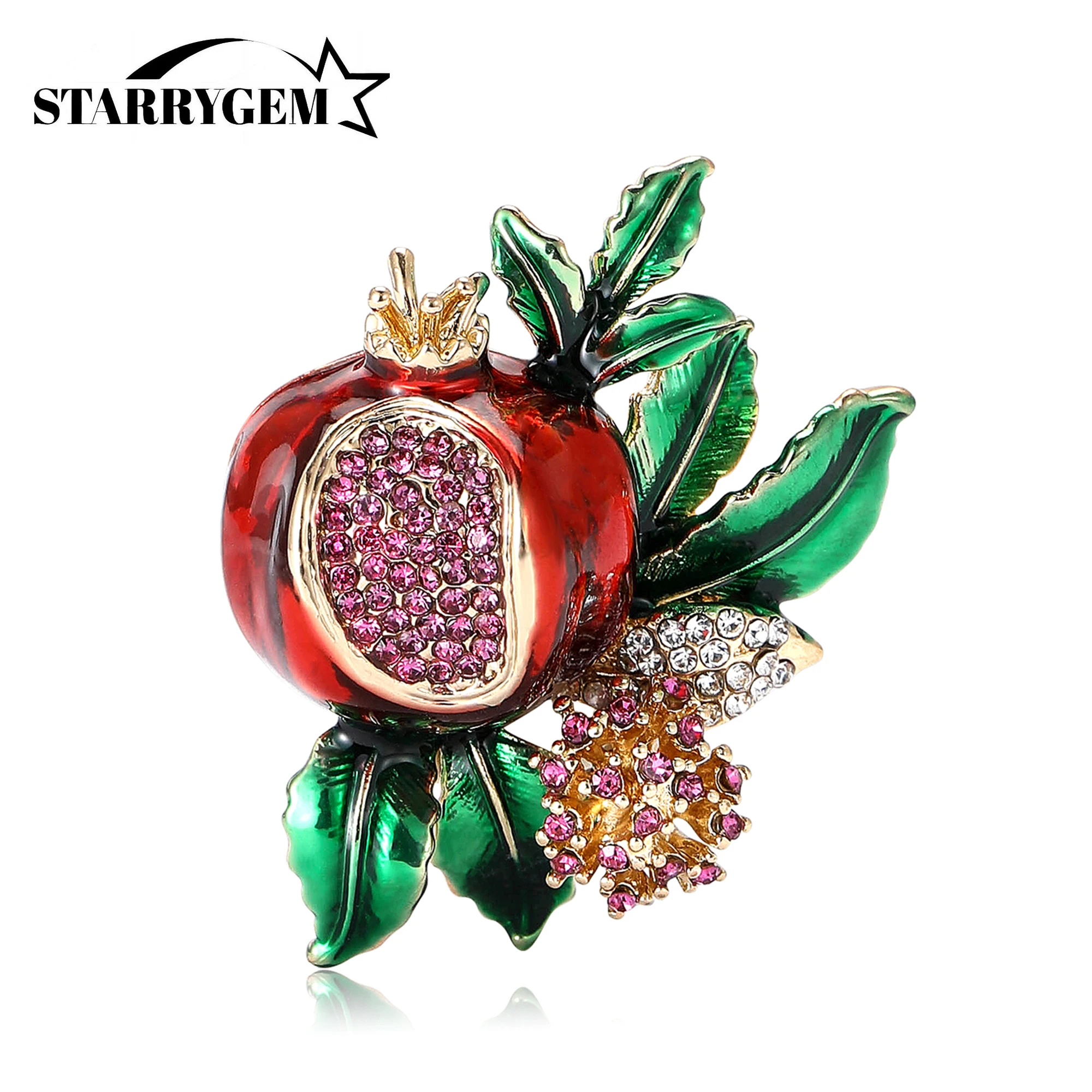 Rhinestones Pomegranate Brooches for Women Unisex Enamel Plant Fruit Pins Office Party Friend Gifts Jewelry Accessories