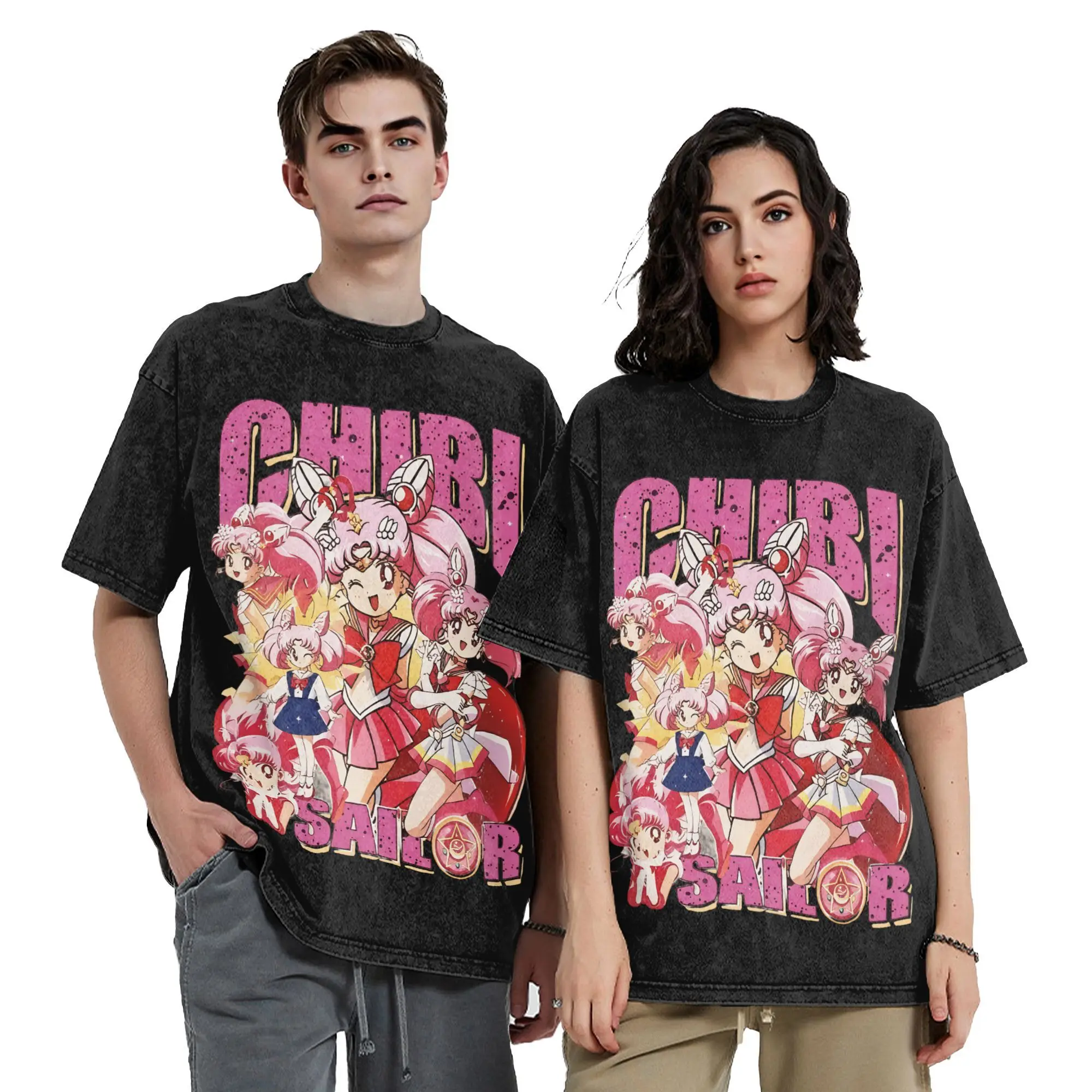 

Винтажная стираная футболка с рисунком Sailors Moons Chibiusa для мужчин и женщин, забавные футболки из чистого хлопка с круглым вырезом, топы с короткими рукавами