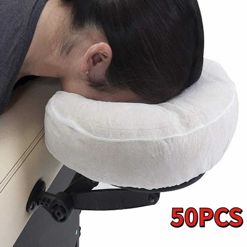 NEW 50Pcs Disposable U-Shaped Massage Face Rest Covers, Elastic Fitted White Headrest Pillow Cradle Covers for Spa Salon