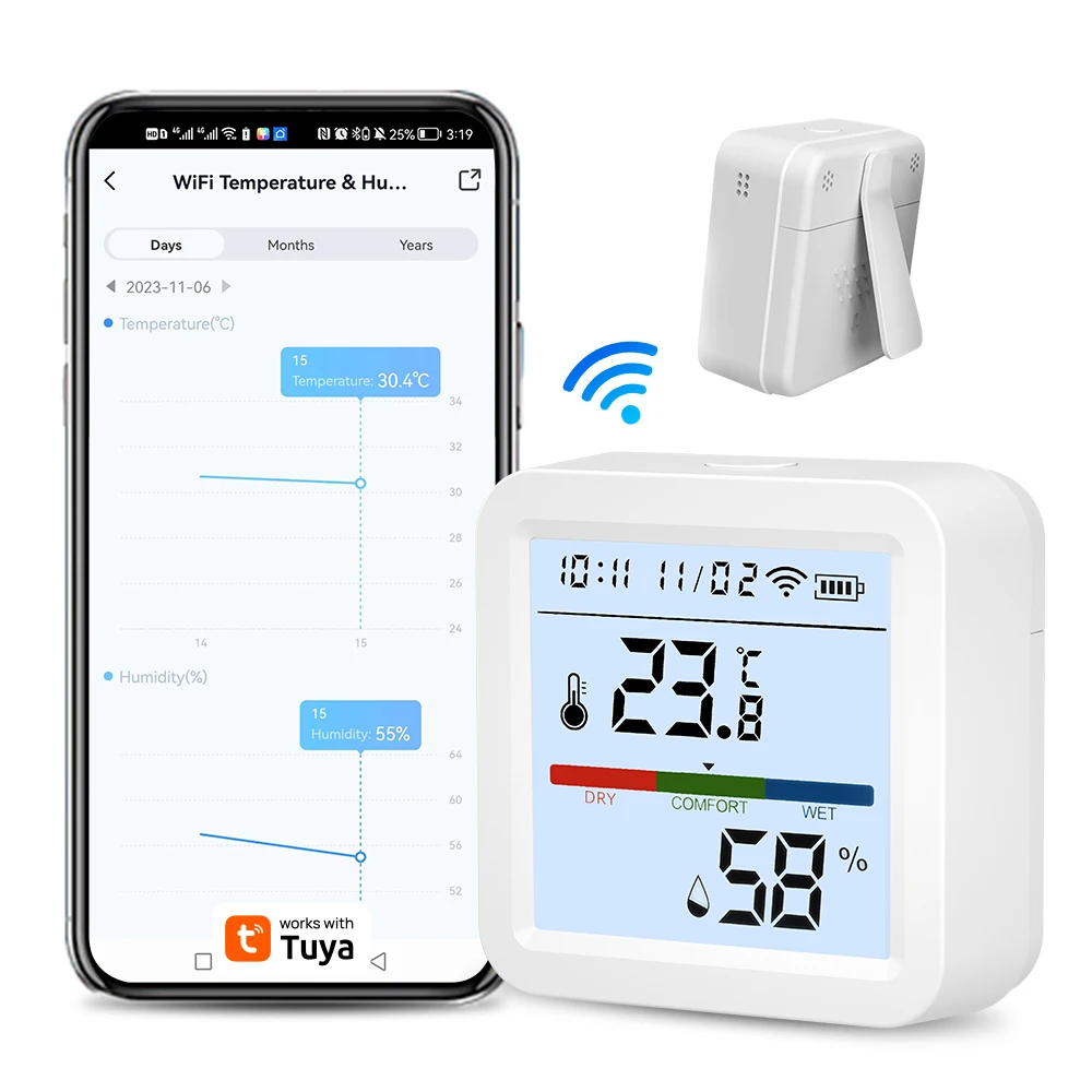 Tuya-Sensor de temperatura y humedad WIFI o Zigbee, higrómetro, termómetro, retroiluminación inteligente para el hogar, compatible con Alexa y Google