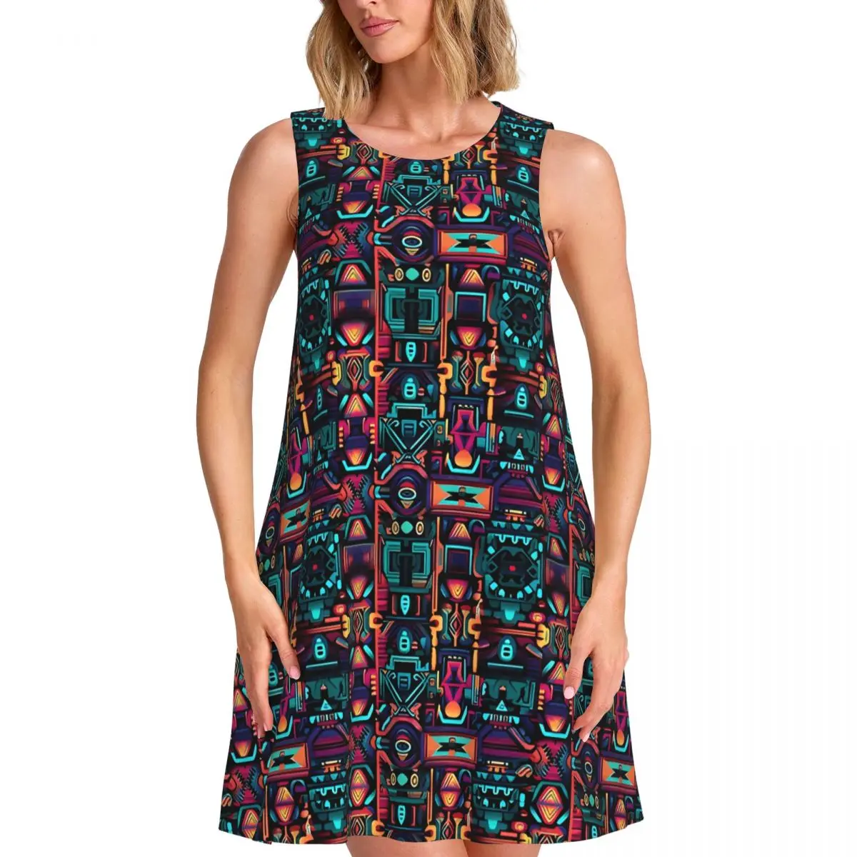 Vintage Aztec Art Pattern Dress Elegant Dresses Summer Basic Oversized Casual Dress Hot Women Print Vestido