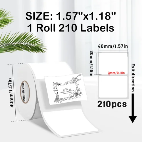 Imagen 2 del producto SINMARK 6 rollos de etiquetas térmicas blancas, etiquetas adhesivas de papel impermeables, antiaceite blanco para Mini impresora portátil Phomemo/P1/P50