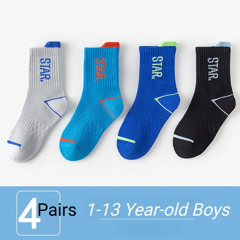 4 Paar Kindersocken Jungen Sportsocken Frühling Herbst Socken 1-14T Kinder Wadensocken – Detail 7