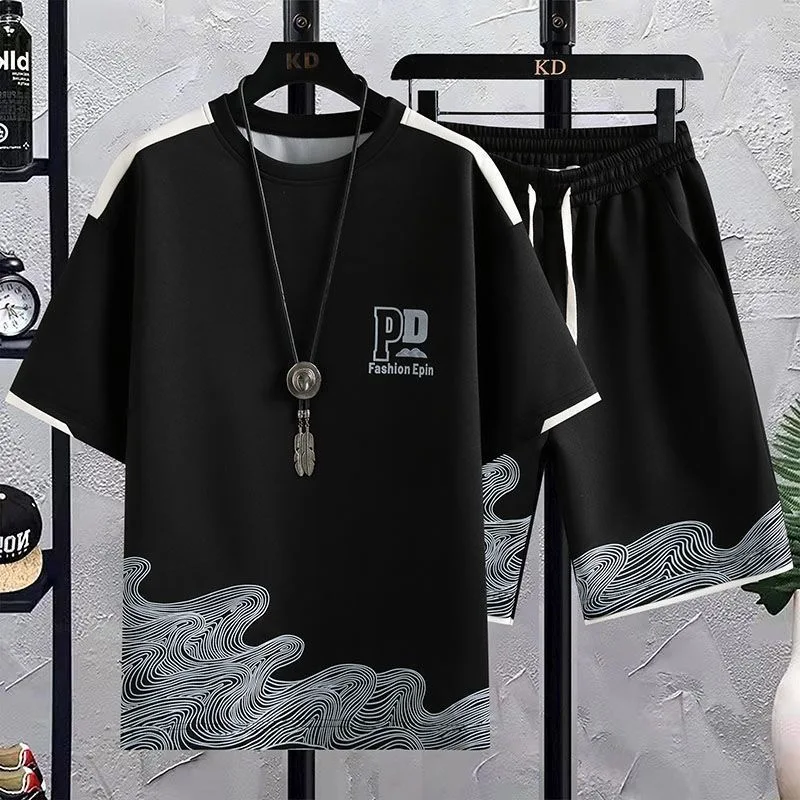2025 Summer New Fashion Trend Printed Short Sleeve Shorts Sportsuit Men's Casual Relaxed Breathable High Quality Two-Piece Set
