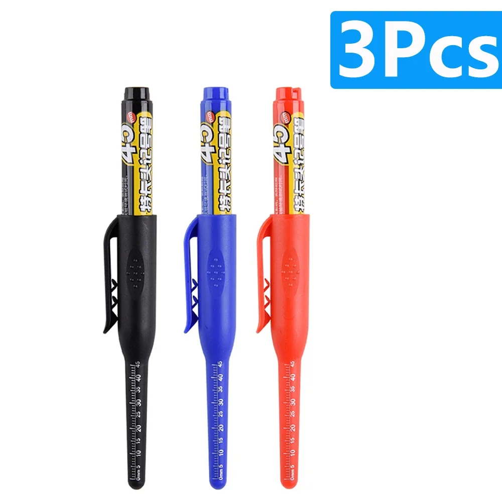 1-6 Stück 45mm wasserdichte lange Kopfs pitze tiefe Loch markierungen Stift fliesen Zimmermanns stift Mehrzweck für die Holz bearbeitung schwarz/blau/rote Tinte