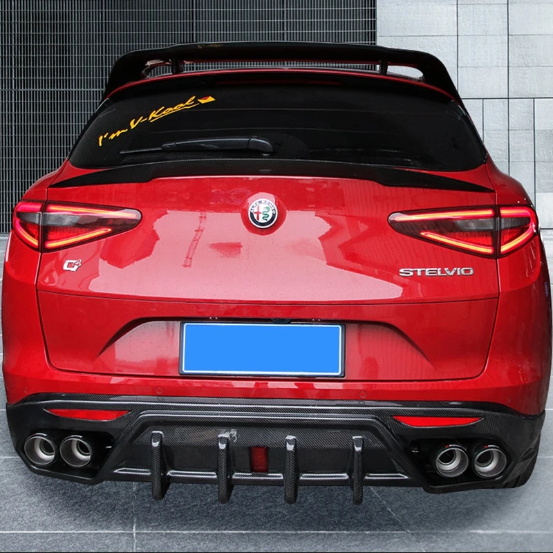 

For Alfa Romeo Stelvio Spoiler Carbon Fiber Rear Trunk Spoiler Black Finish Quadrifoglio Verde KD Style 2017 - 2018