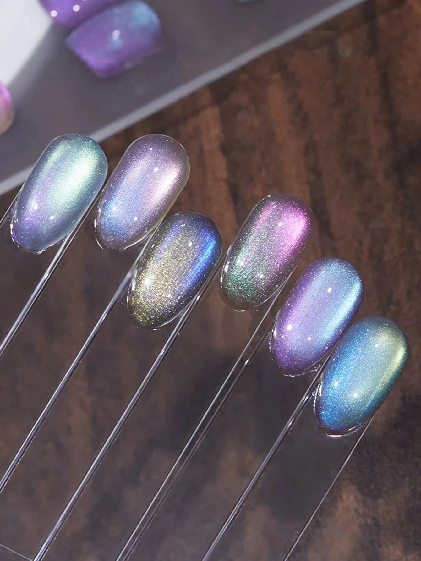 6 pçs 2025 nova moda arte do prego moda fototerapia islândia aurora azul-verde-roxo olho de gato gel pó magnético ouro unha polonês