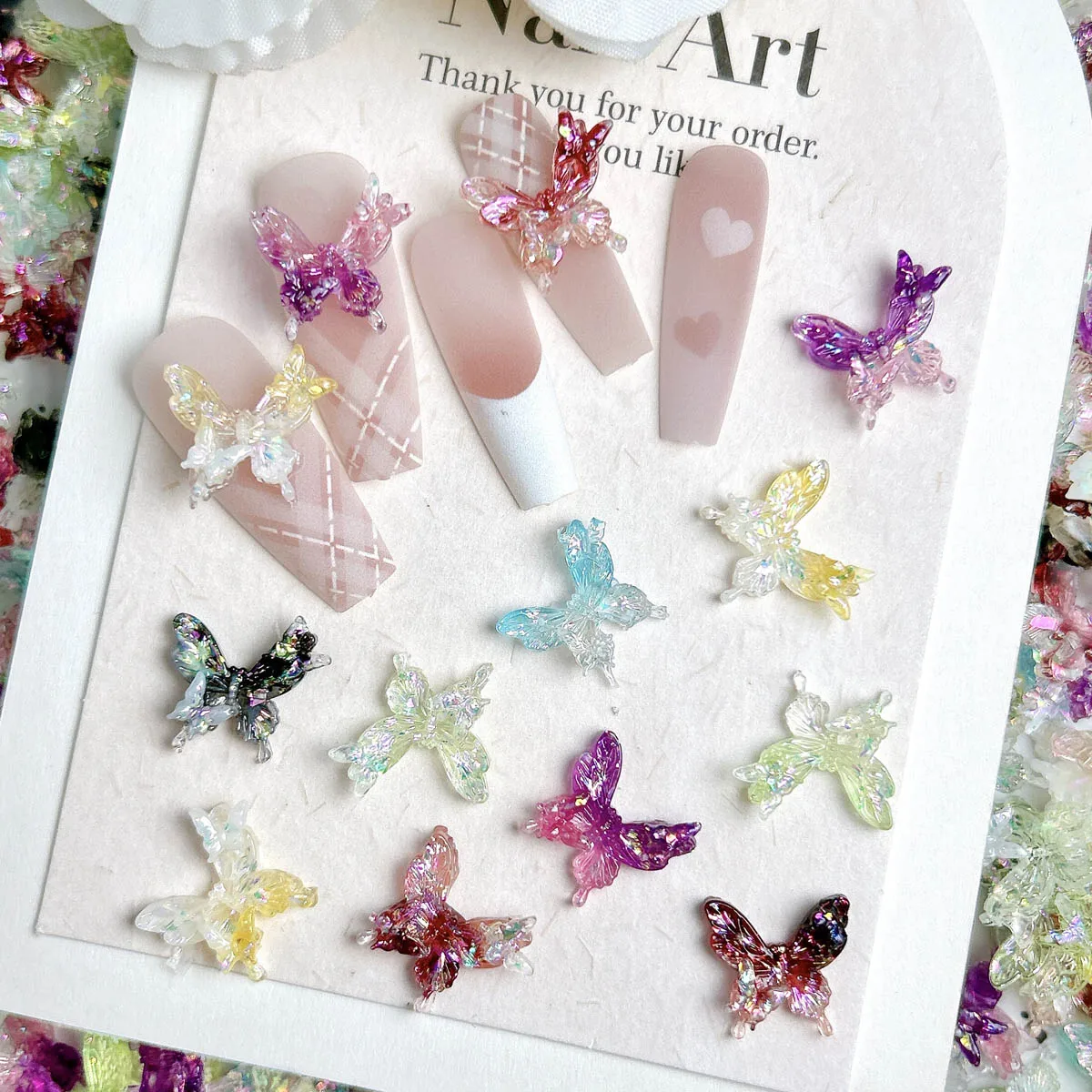 30 pz creativo luminoso morbido farfalla resina pendenti per unghie sfumatura colorata fine glitter tre farfalle decorazioni per unghie fai da te