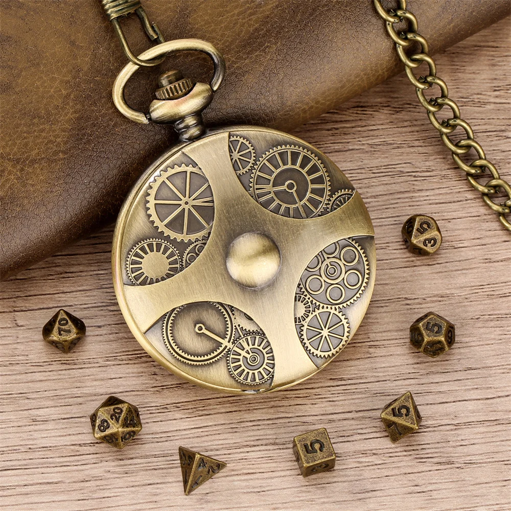 Vintage Pocket Watch Case with Mini Dice Set Fob Chain Pendant Pocket Clock Shell Entertainment Game Role-Playing Storage Case - view 3