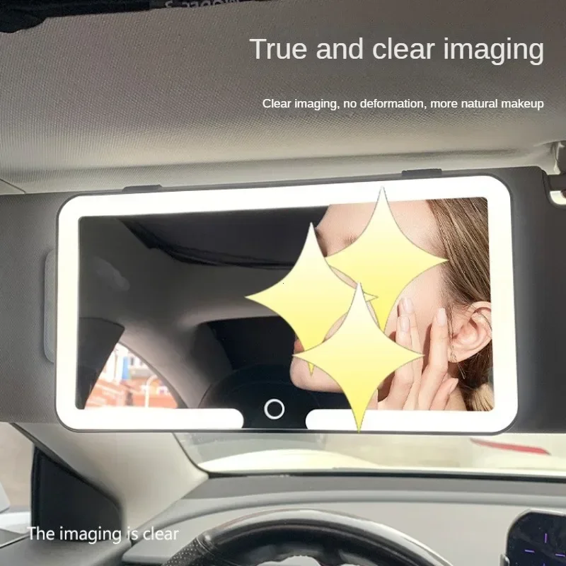 LED Car Sun Visor Vanity Mirror With Adjustable Reinforcement Straps Car Female Cosmetic Makeup Mirror For Blocking Sunlight