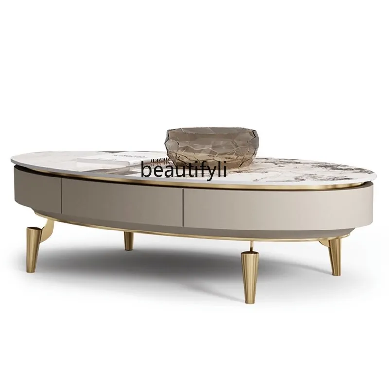 

Designer Model Light Luxury Stone Plate Coffee Table TV Cabinet Modern Simple Home Oval Tea Table