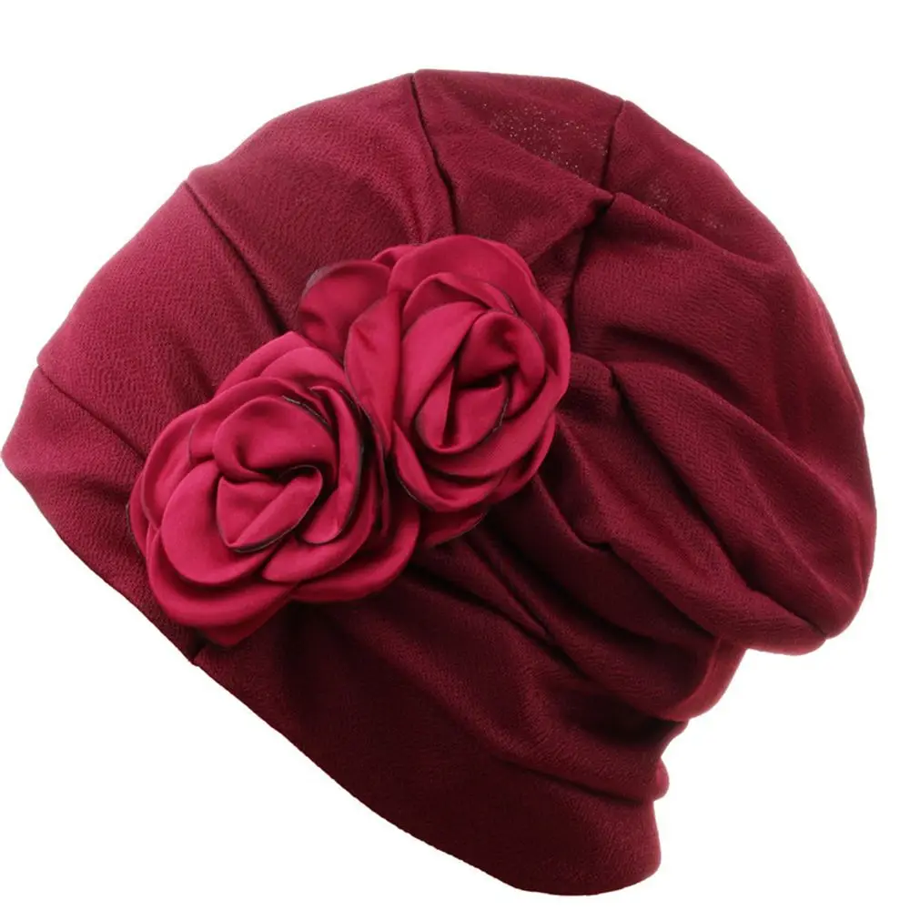 Gorro de quimio Multicolor elástico para mujer, Hijabs musulmanes, bufanda para la cabeza, turbante, flor rosa, envoltura para la cabeza