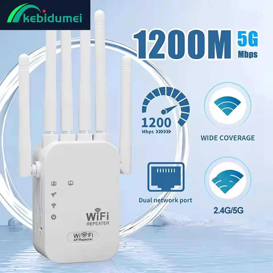 

Усилитель сигнала Wi-Fi 1200 Мбит/с с портами WAN/LAN, двухдиапазонный репитер Wi-Fi 2,4G/5G, усилитель сигнала Wi-Fi, расширитель сети с большим радиусом действия
