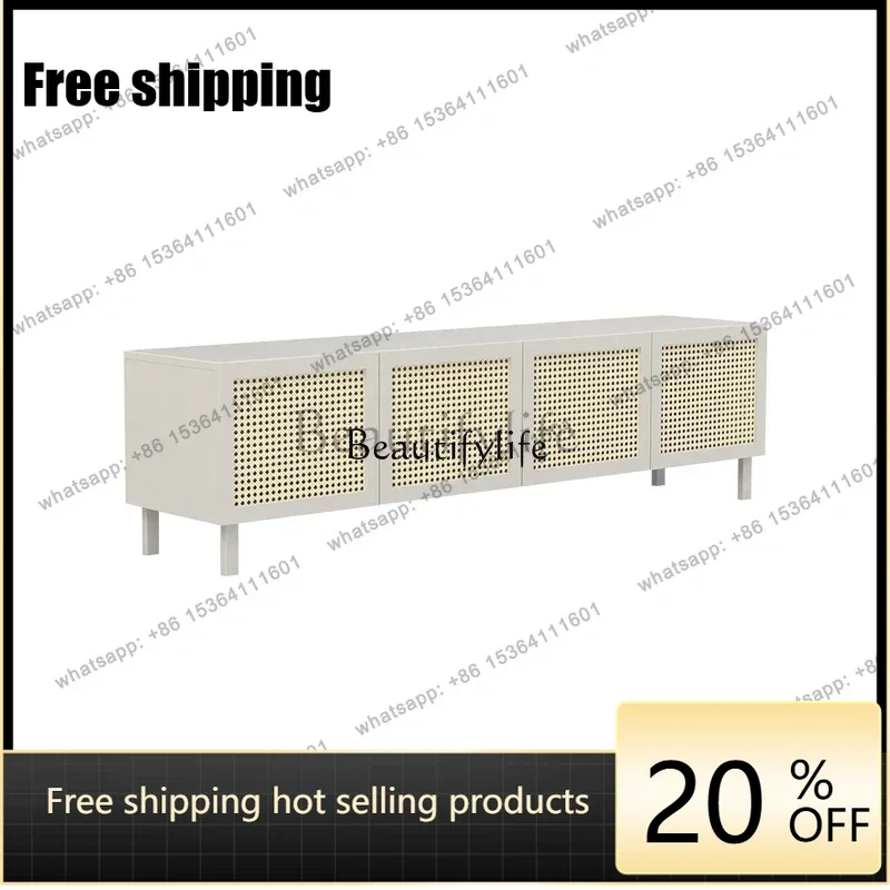 JJ Nordic solid wood rattan TV cabinet simple modern long floor cabinet
