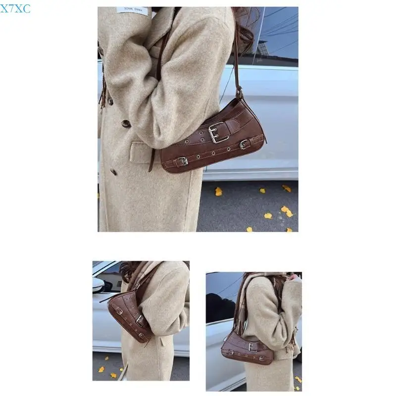 

X7XC Women Bag Retro Armpit Bag Stylish Handbag Purse Travel Shopping Bag Fashion Underarm Bag Buckle Shoulder Bag