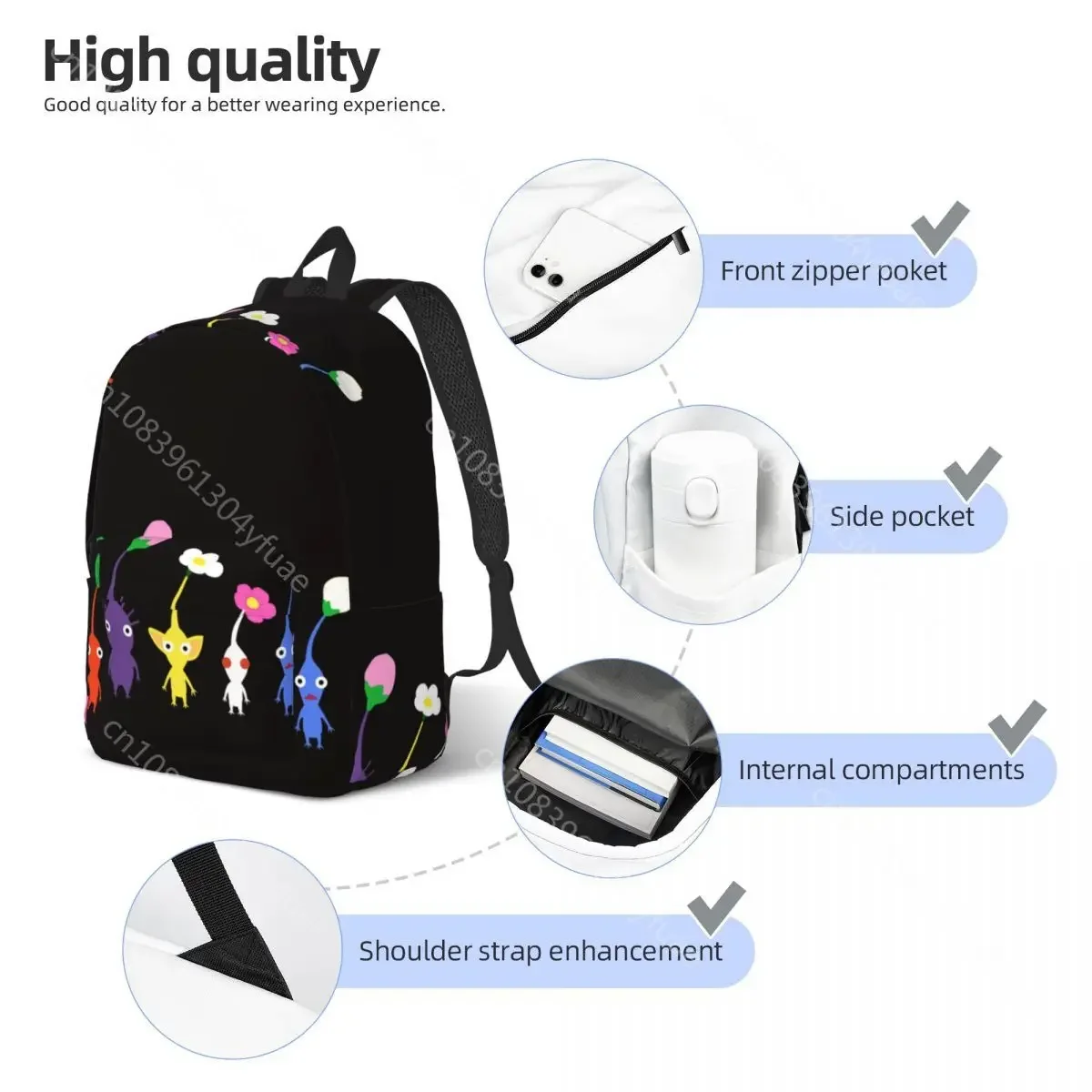 Cute Pattern Backpack Game Cube Anime Outdoor Backpacks Women Fashion High School Bags Colorful Pattern Rucksack