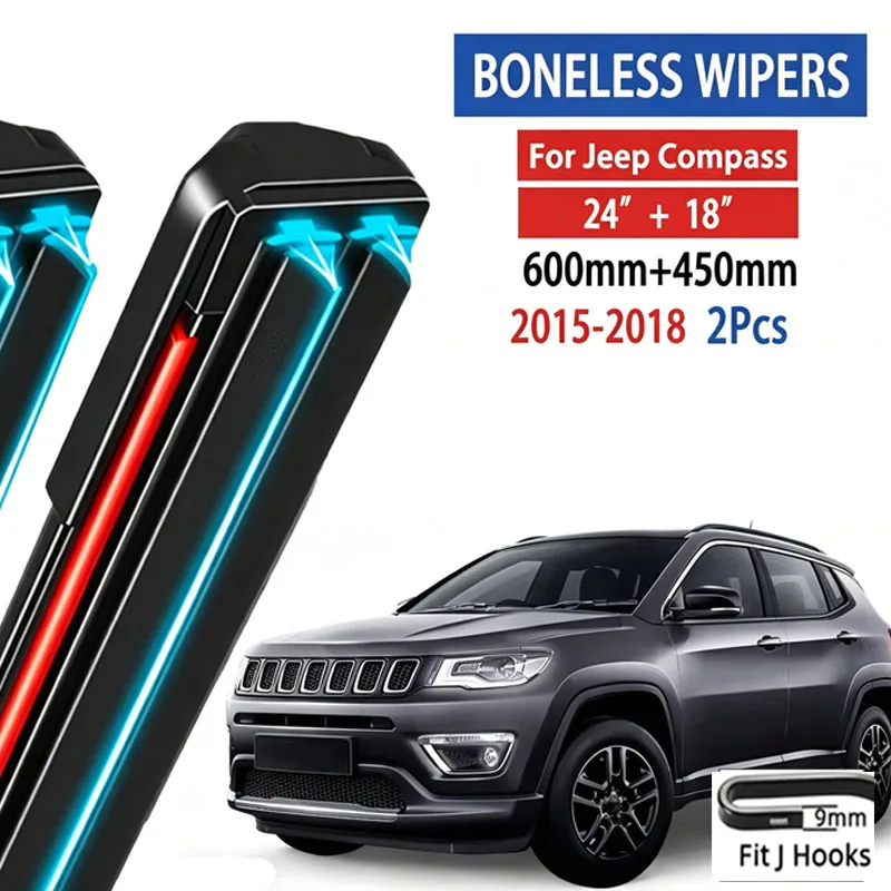 

2pcs For Jeep Compass MK2 MP /552 2016-2020 Car Front Wiper Soft Rubber Boneless Wiper HD Quiet Automotive Wiper 24"+18"