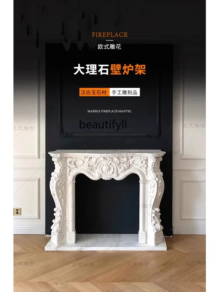 European-Style Marble Sculpture Living Room White Marble Fireplace Idyllic Decoration Stone Carving White Stone Home Decoration